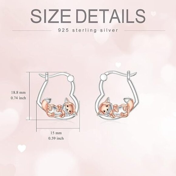 Fox Sterling Silver Animal Hug Hoop Earrings - Picture 5 of 5